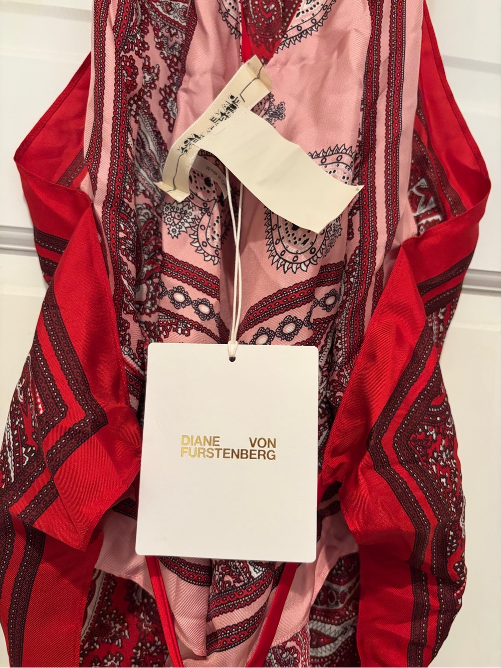 Diane Von Furstenberg Red Paisley Halter Scarf Top - Picture 7 of 14